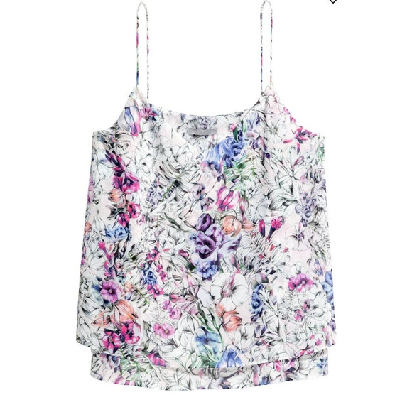 H&M Floral Print‎ Tank Layered Top Womens size 4 V Neck Spaghetti Strap Camisole - Picture 6 of 10